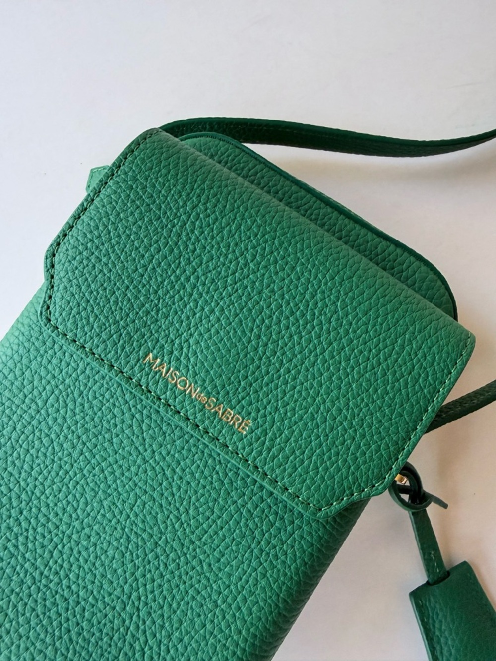 Maison de Sabre The Zipped Phone Pouch Crossbody Bag Emerald Green Leather - Picture 8 of 15